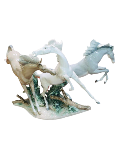 Escultura de porcelana Lladró Caballos en Libertad